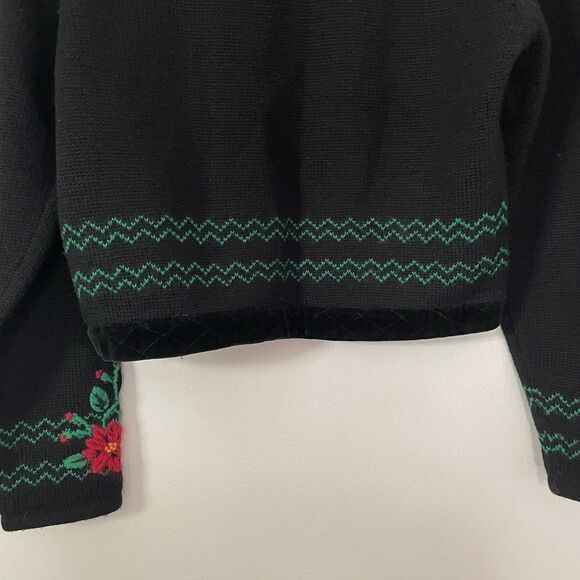 Herman Geist Wool Sweater S Hand Embroidered Poinsettia Flower Holiday Christmas - Picture 6 of 10